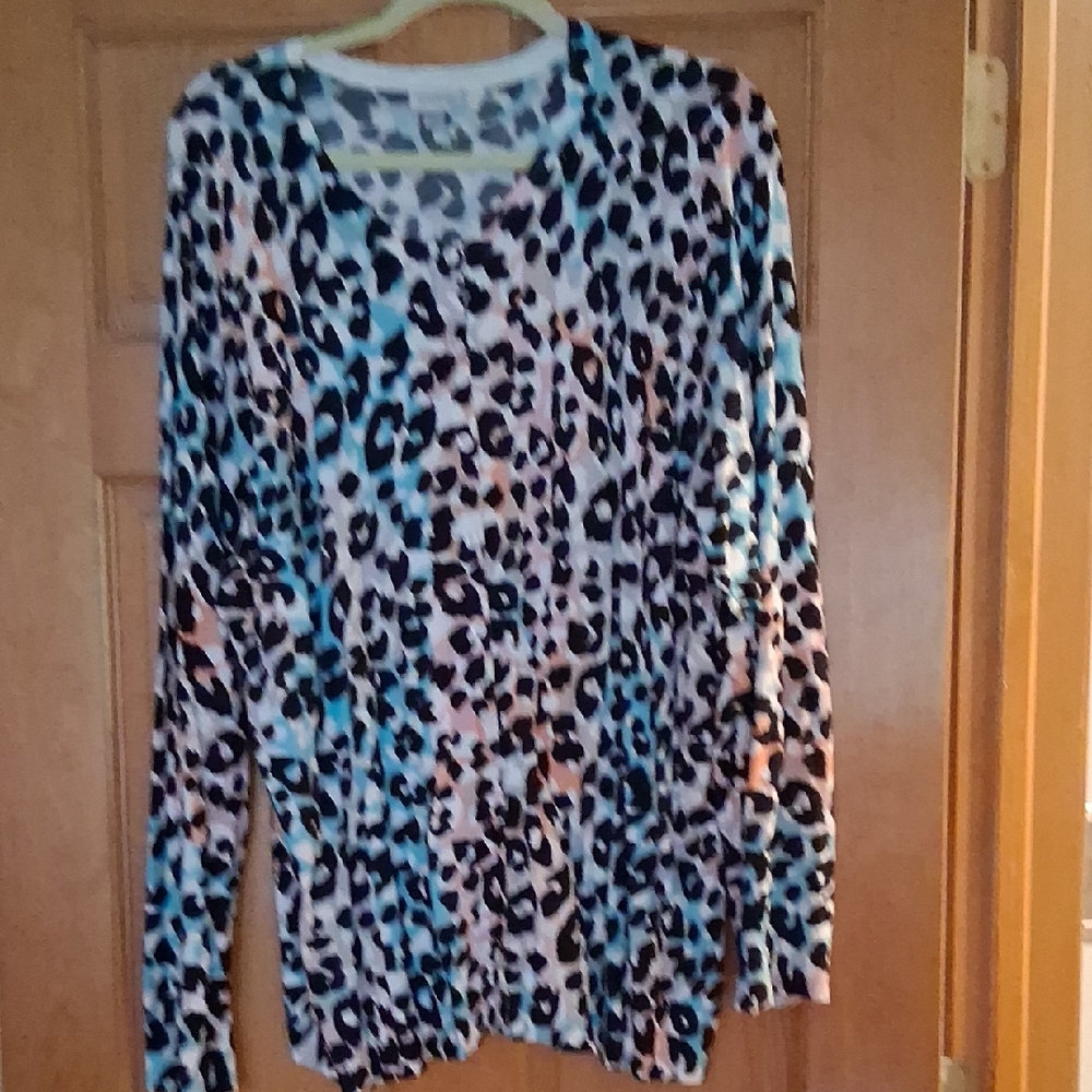 Avenue Black and Pink Animal Print Top